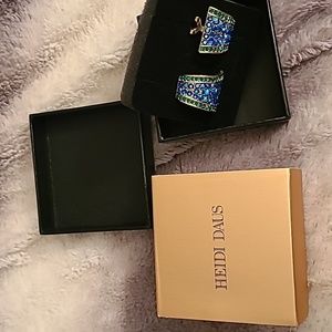 Heidi Daus Pierced Earrings Aqua Blue & Teal Rhinestone